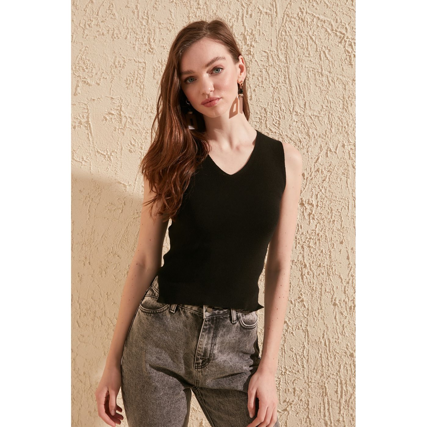 Trendyol Black Back Binding Detailed Knitwear Blouse