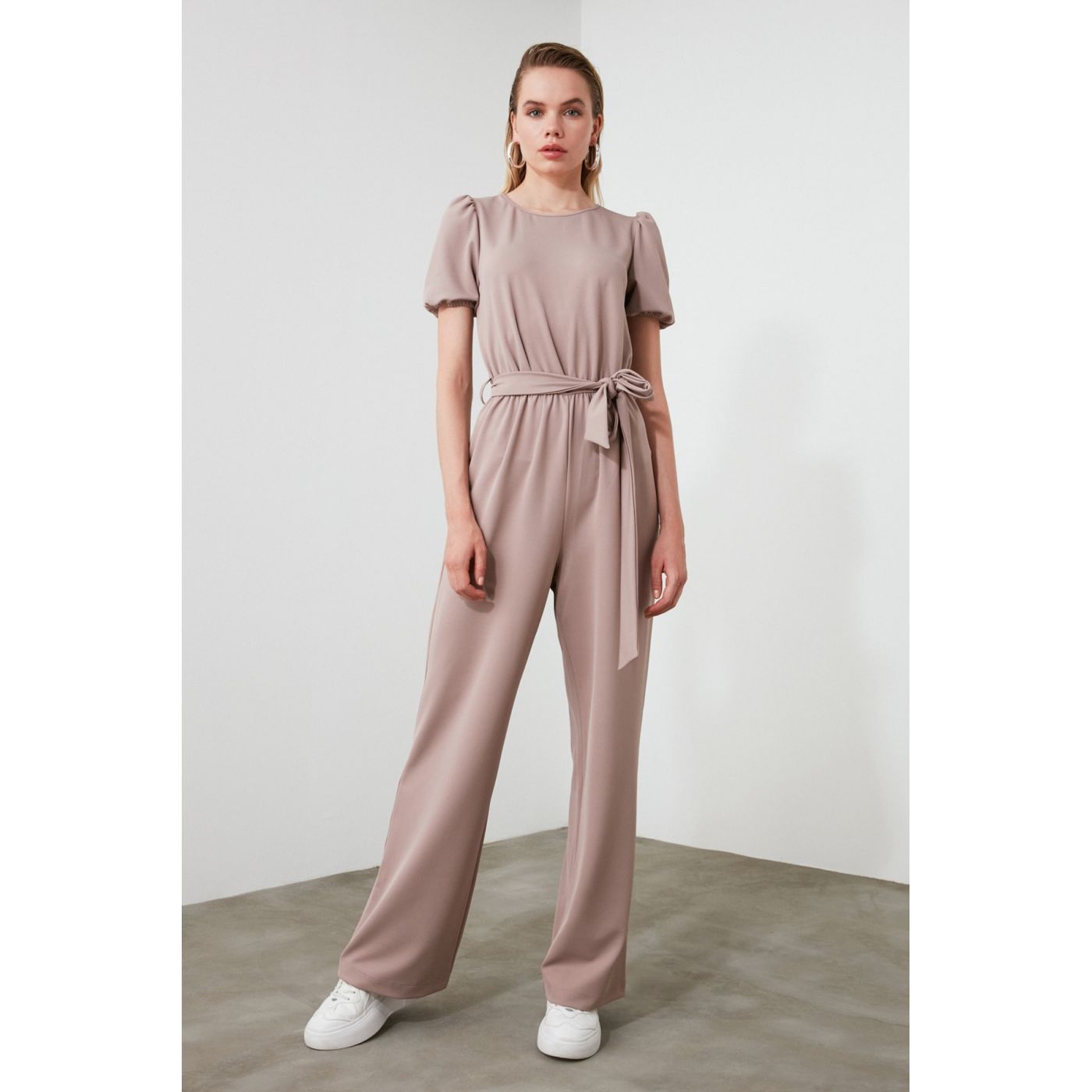 Trendyol Mink Binding Detailed Knitted Jumpsuit