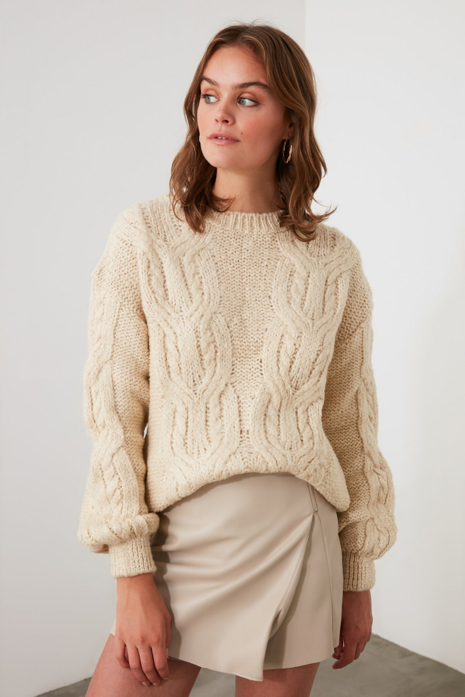 Trendyol Ekru Hair Braided Knitwear Sweater