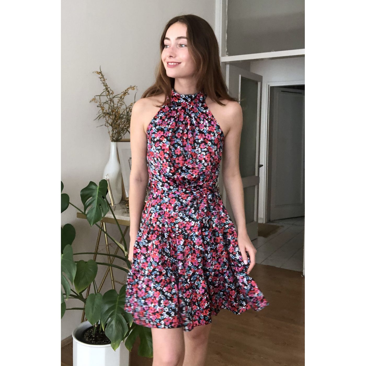Trendyol Red Belt flower pattern edify dress