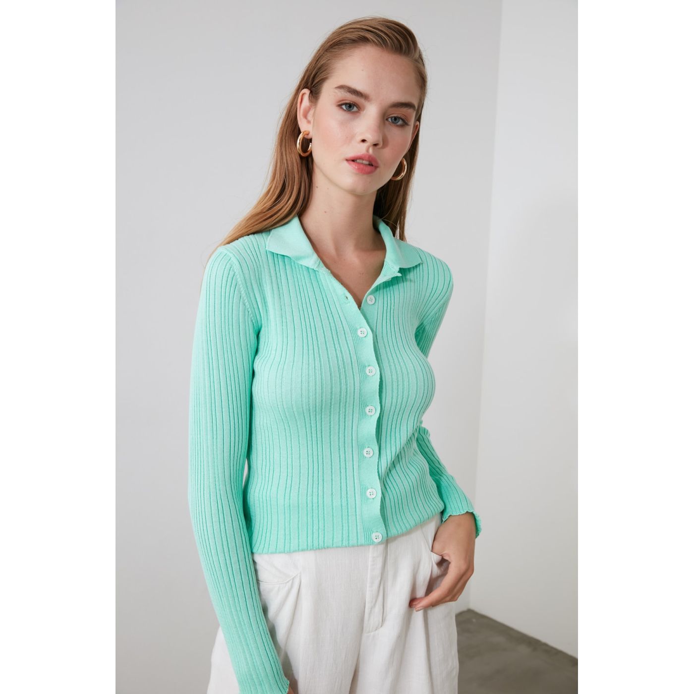 Trendyol Mint ButtonKink Sweater Cardigan