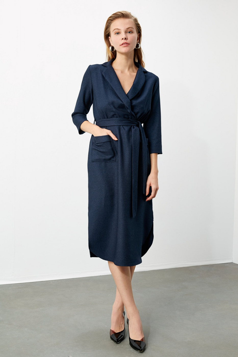 Trendyol Navy Belted Cruiseneck Dress
