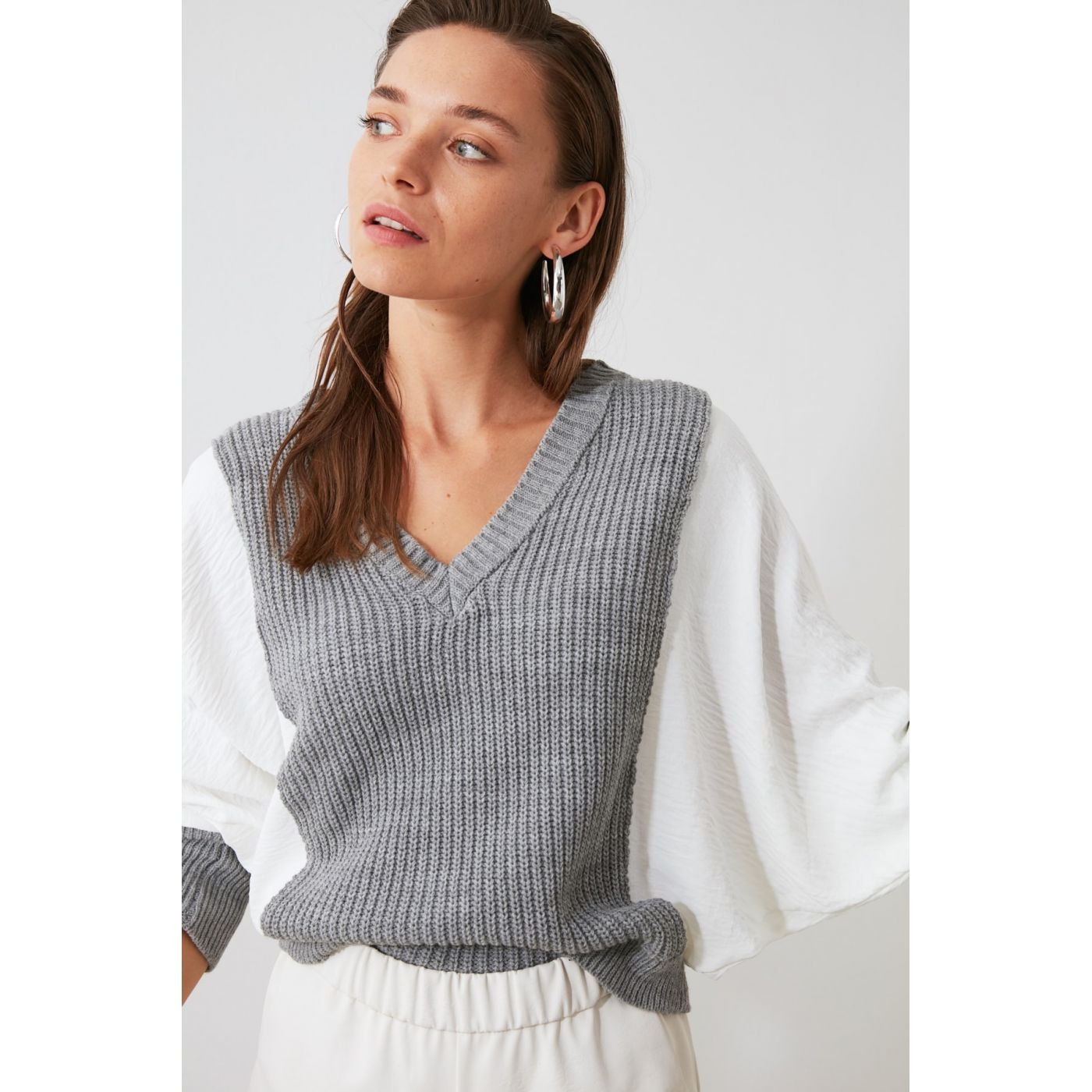 Trendyol Grey Woven Garnili Knitwear Sweater