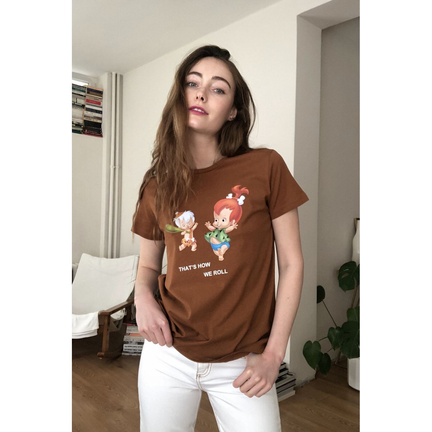 Trendyol Brown Flintstones Licensed Printed Basic Knitted T-Shirt