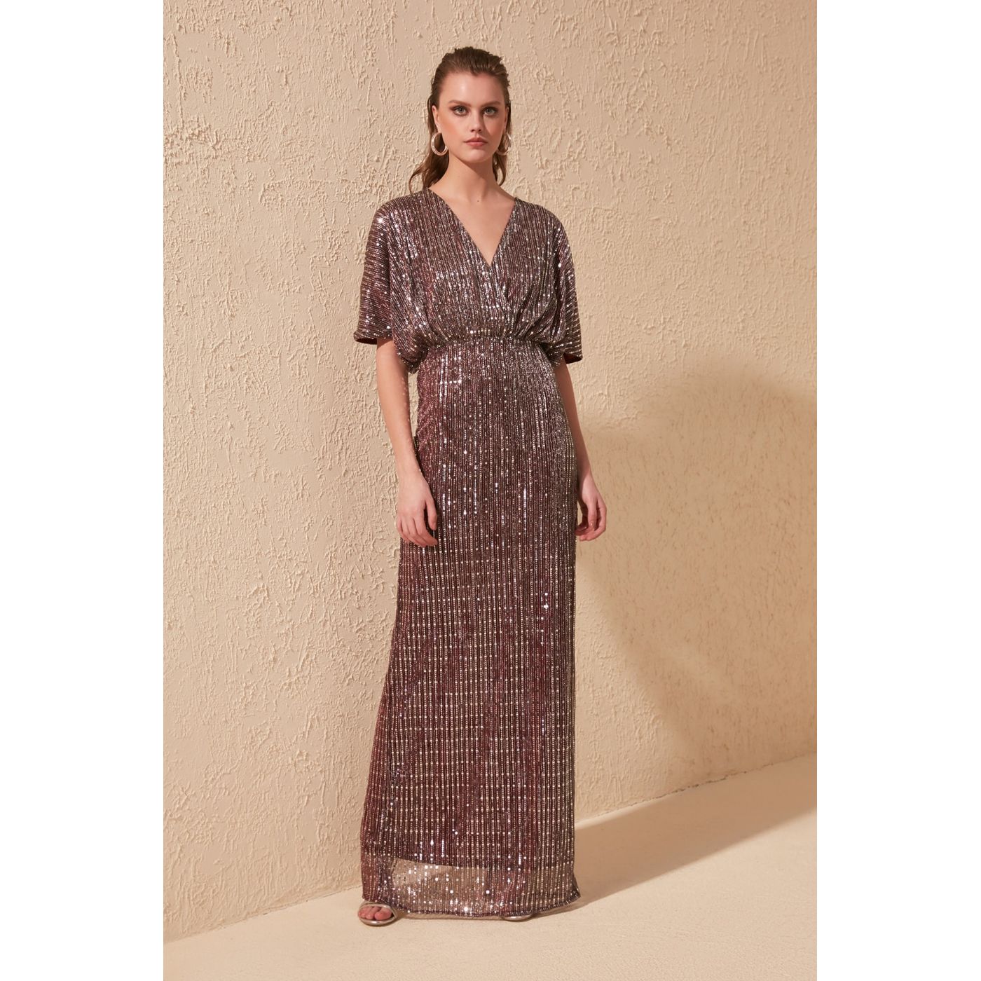 Trendyol Mürdüm Pul Detailed Evening Dress & Graduation Dress