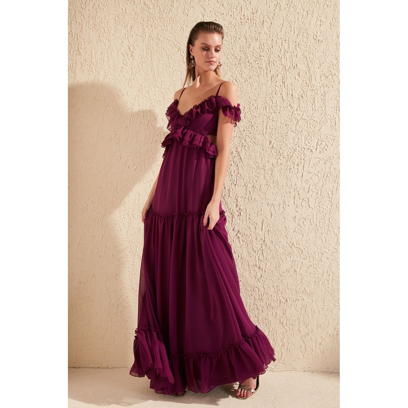 Trendyol Myrrh Frill Detailed Evening Dress & Graduation Dress