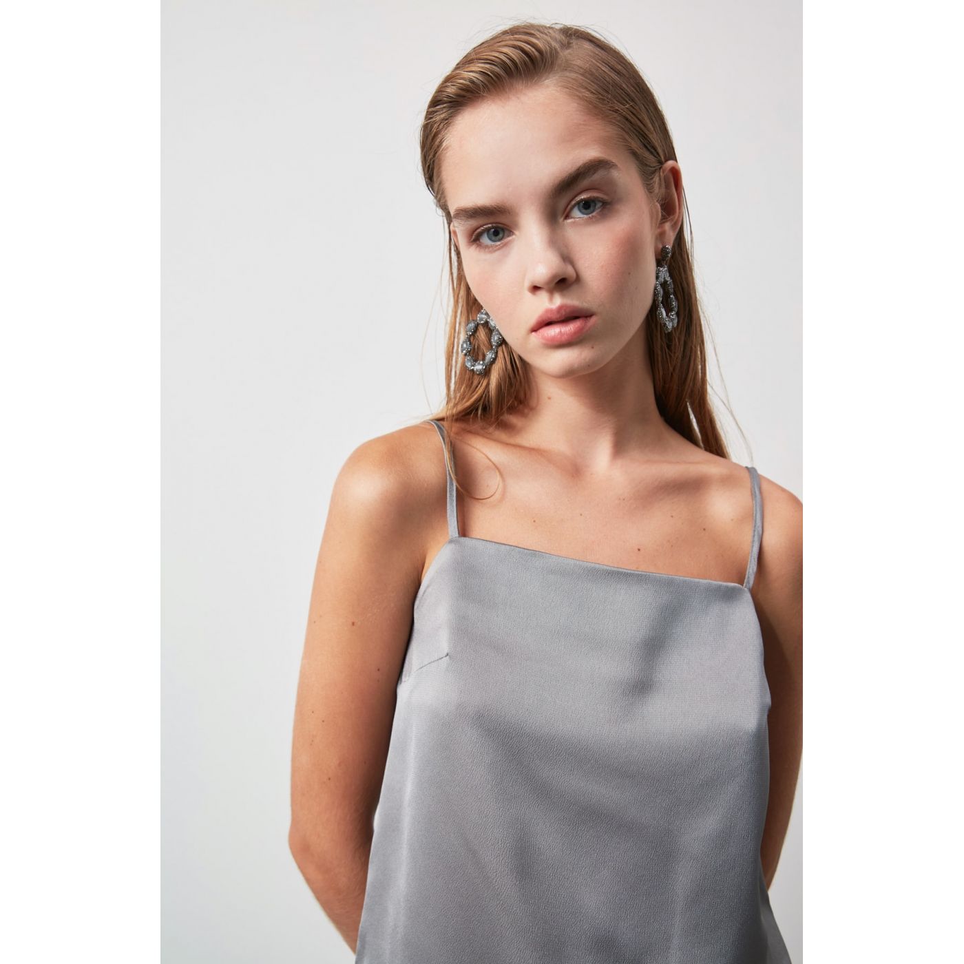Trendyol Grey Square Collar Blouse