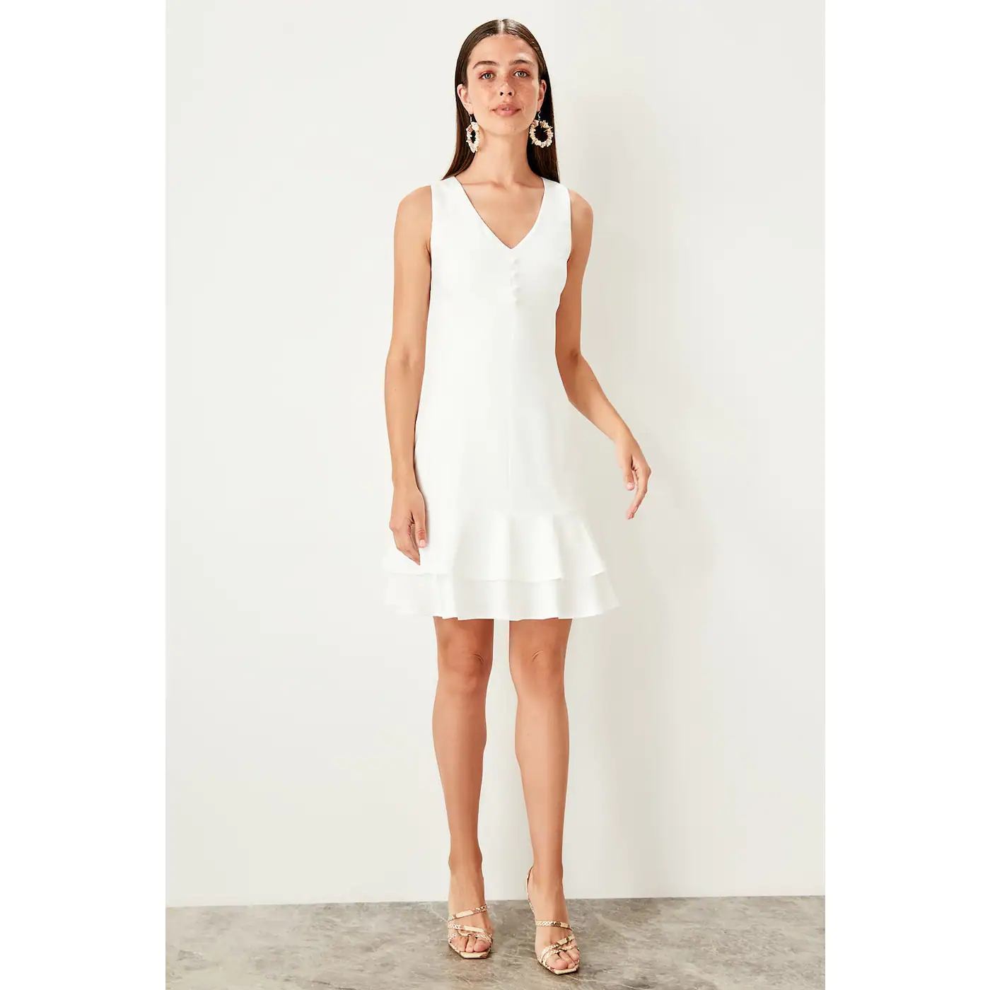 Trendyol White Button Detailed Dress