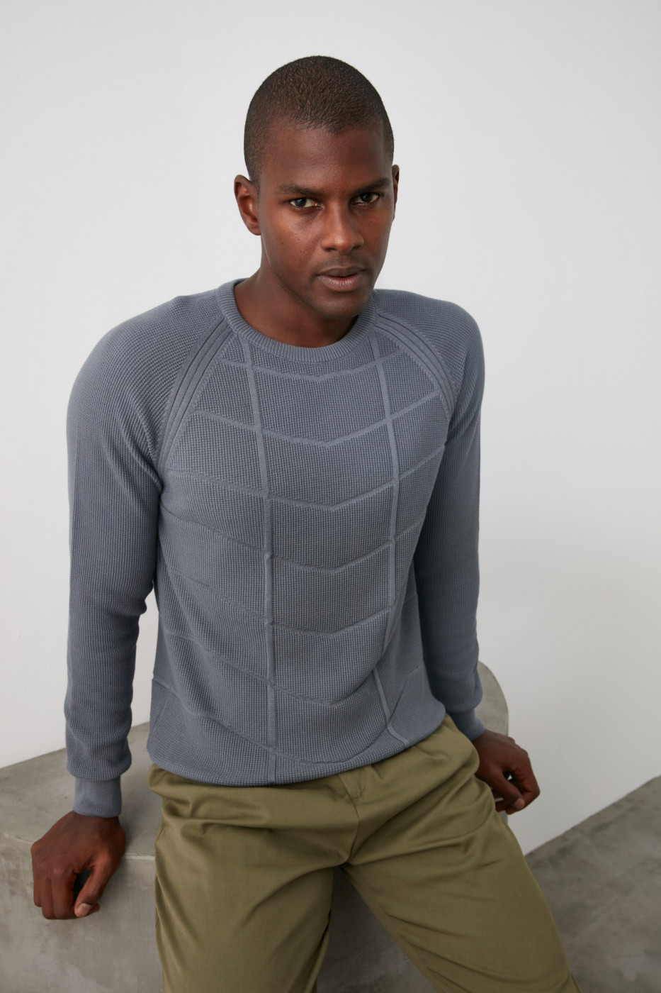 Trendyol Grey Men's Bicycle Collar Textured Reglan Armwear Cossack