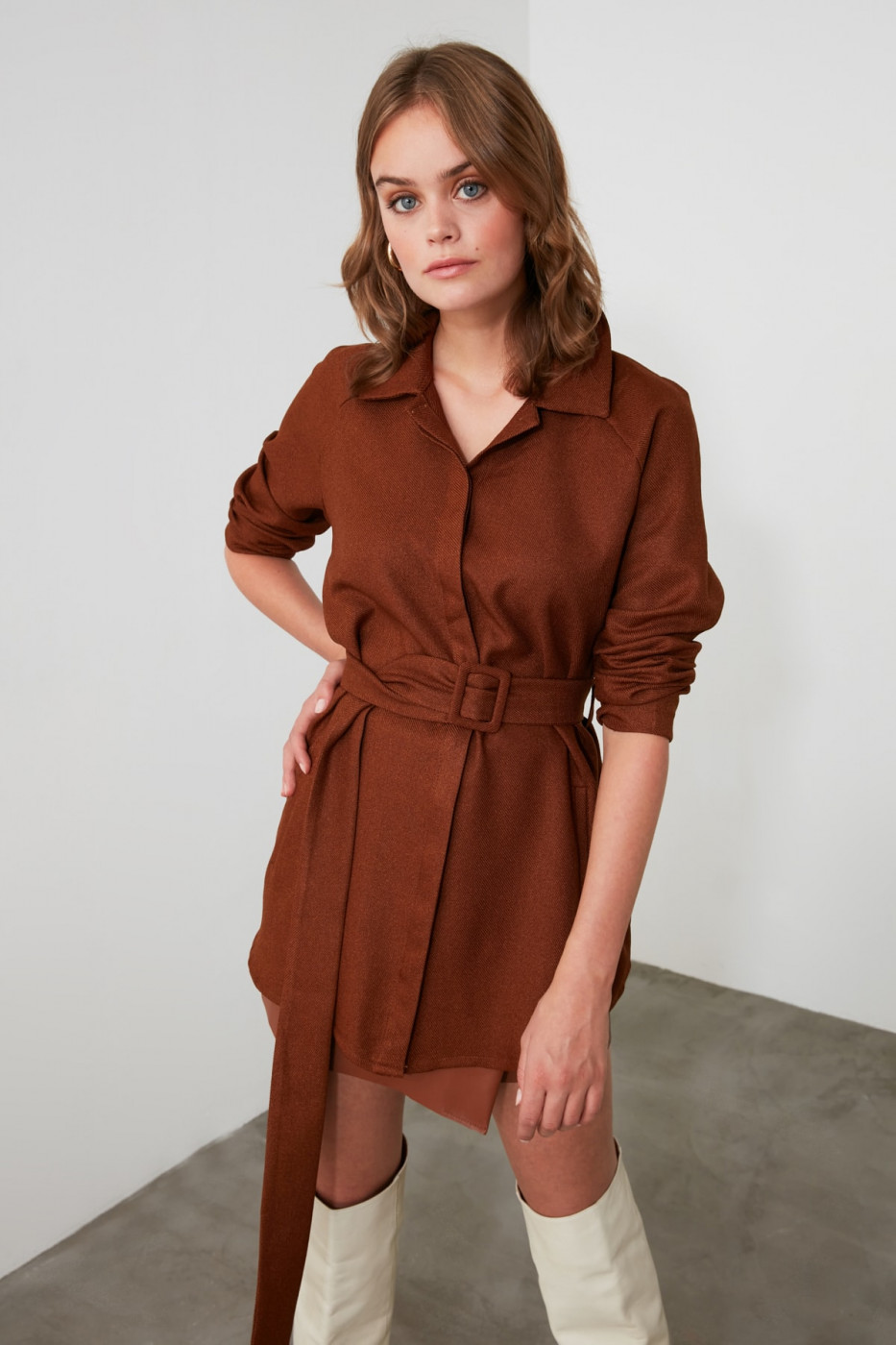 Trendyol Brown BeltEd Shirt