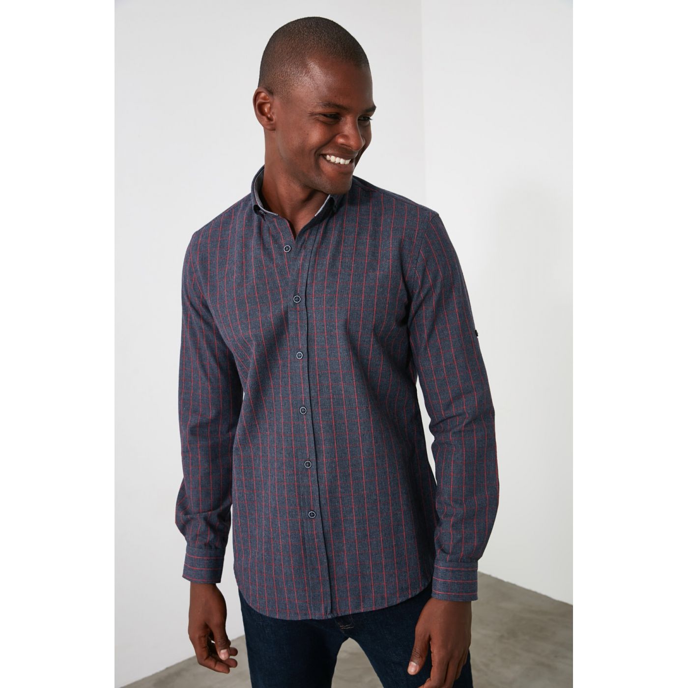 Trendyol Anthracite Men's Slim Fit Plaid Shirt