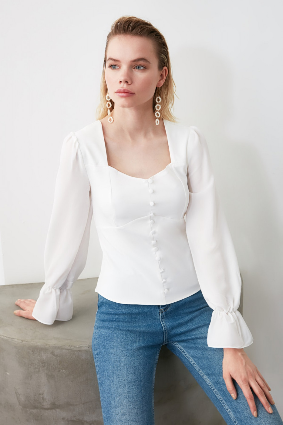 Trendyol White Sleeve Detailed Blouse