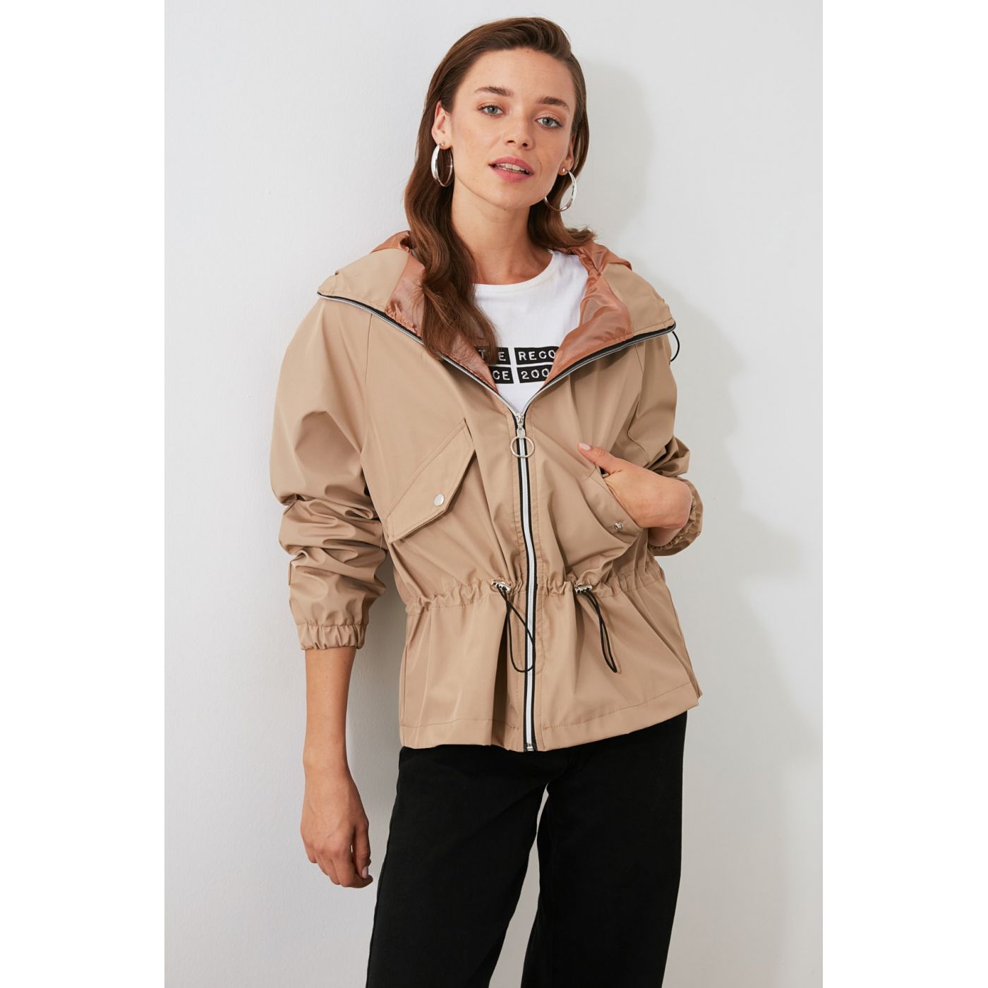 Trendyol Camel Hooded Coat