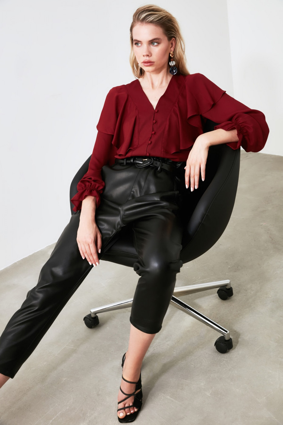 Trendyol Burgundy Frill Detailed Blouse
