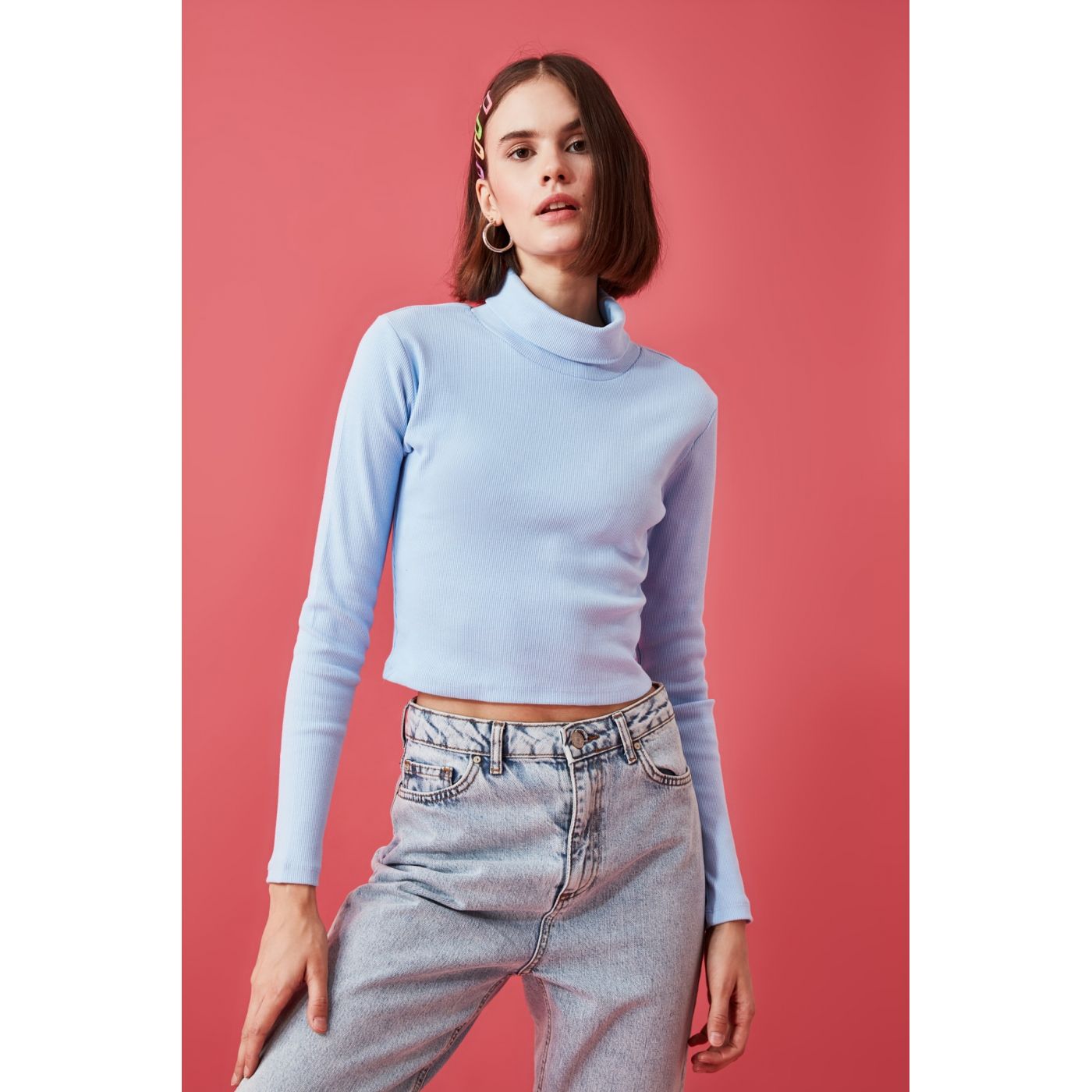 Trendyol Blue Wick Crop Knitted Blouse