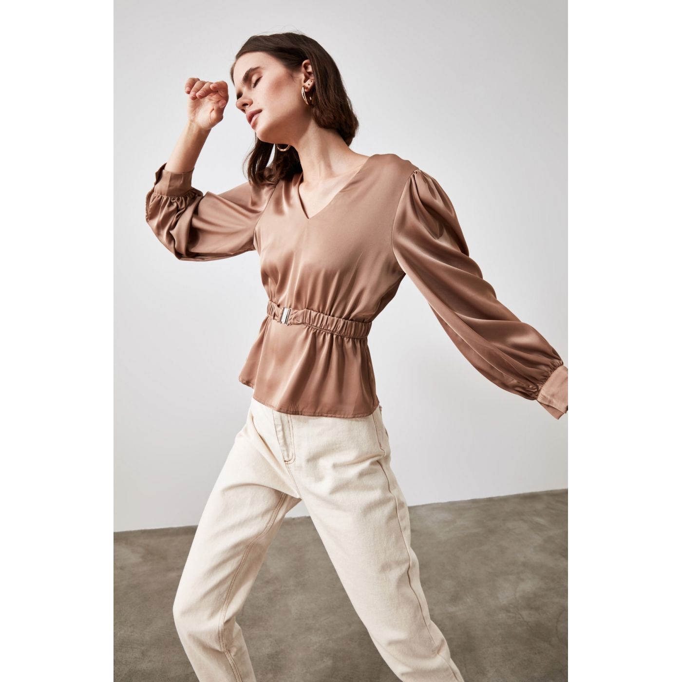 Trendyol Mink Belt Detailed Blouse