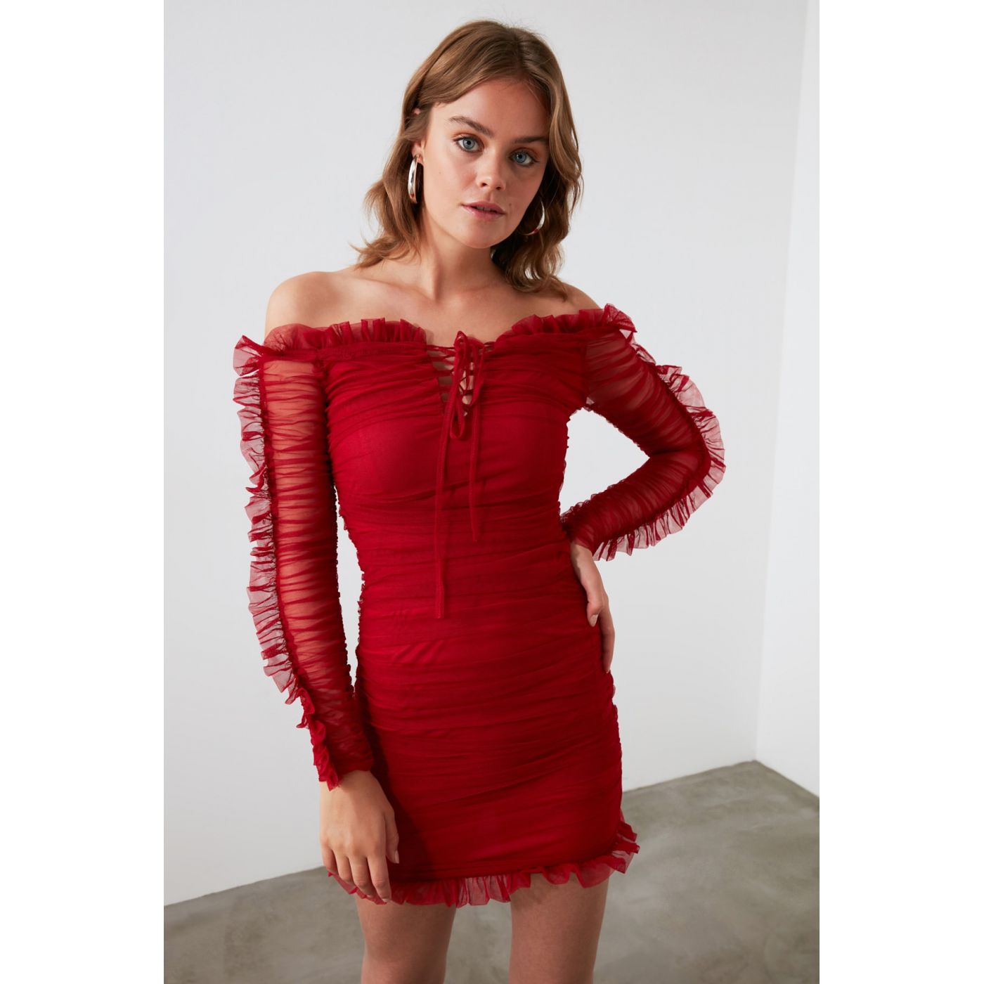 Trendyol Bordeaux Drape Detailed Dress
