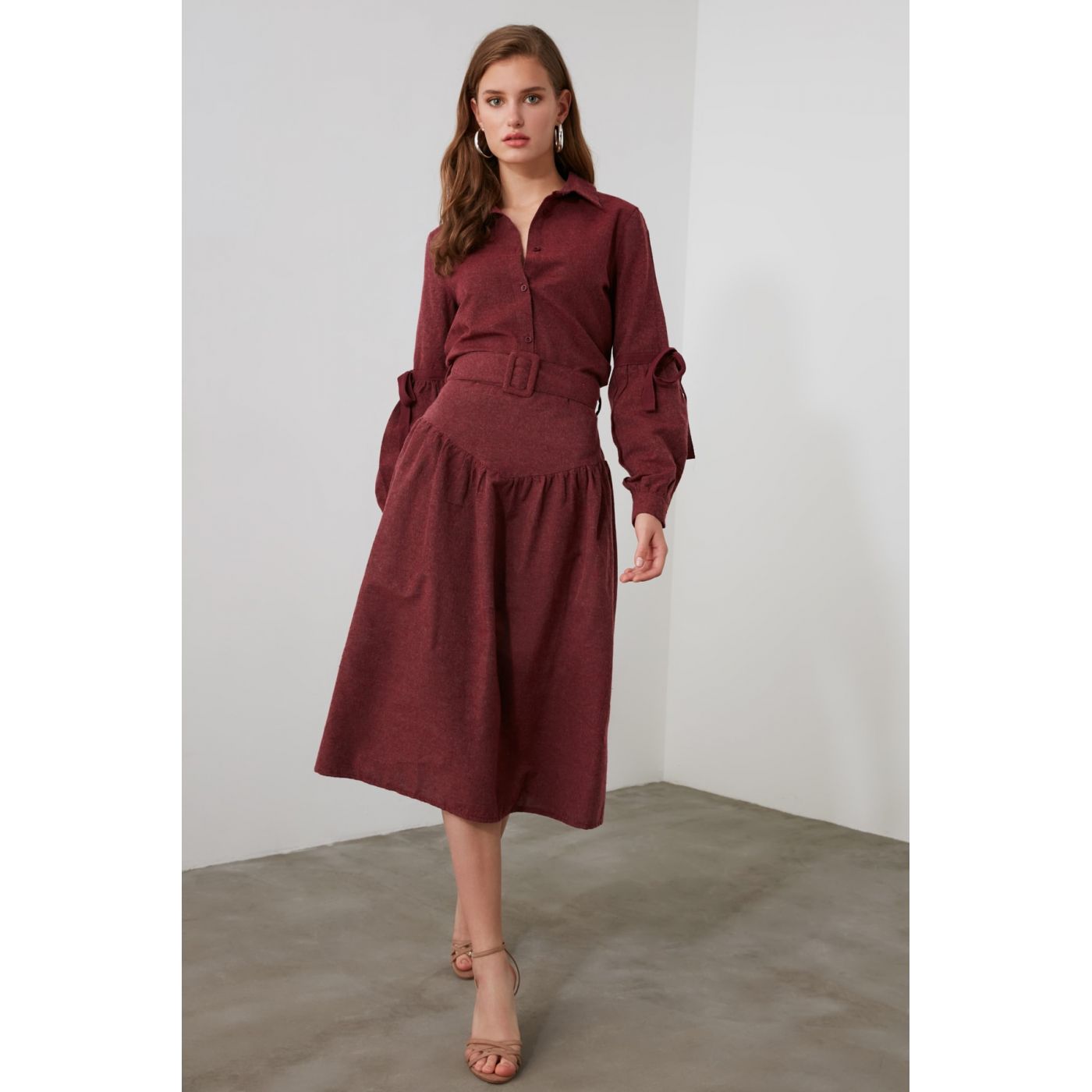 Trendyol Burgundy BeltEd Skirt