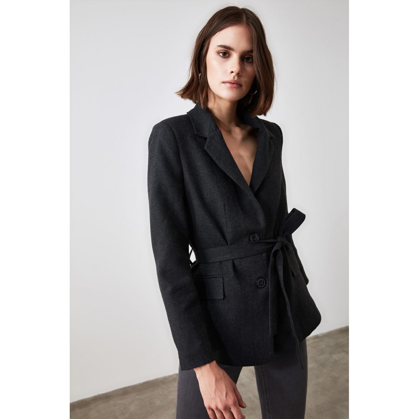 Trendyol Anthracite Binding Detailed Jacket