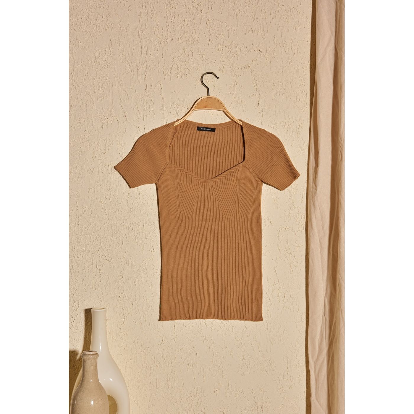 Trendyol Camel Heart Collar KnitWear Blouse