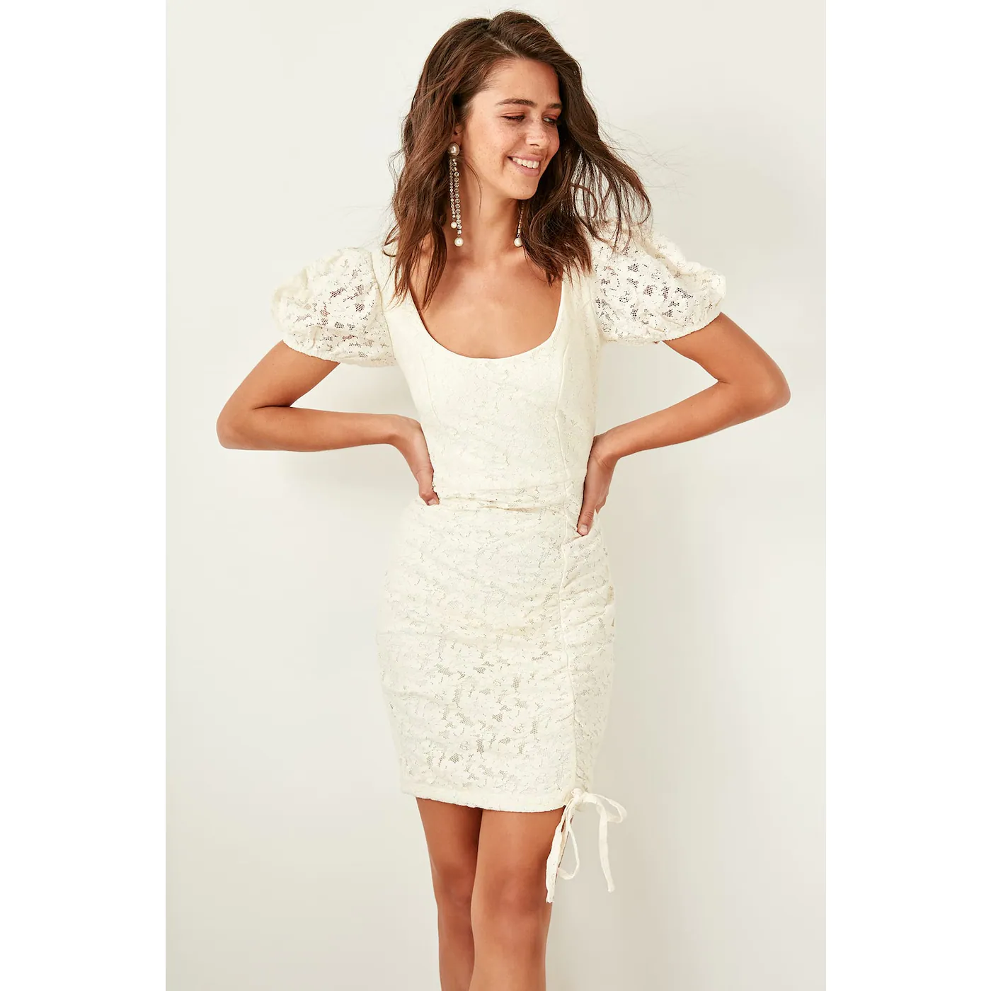 Trendyol Ecru Ruffles Detailed Dress