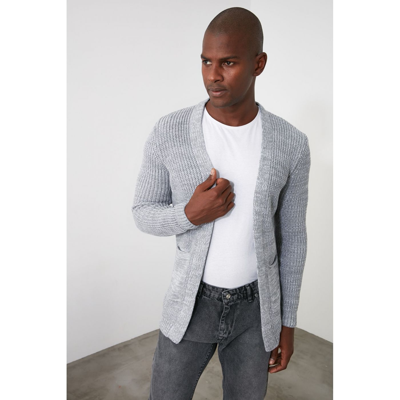 Trendyol Grey Men's Pocket Knitwear Cardigan