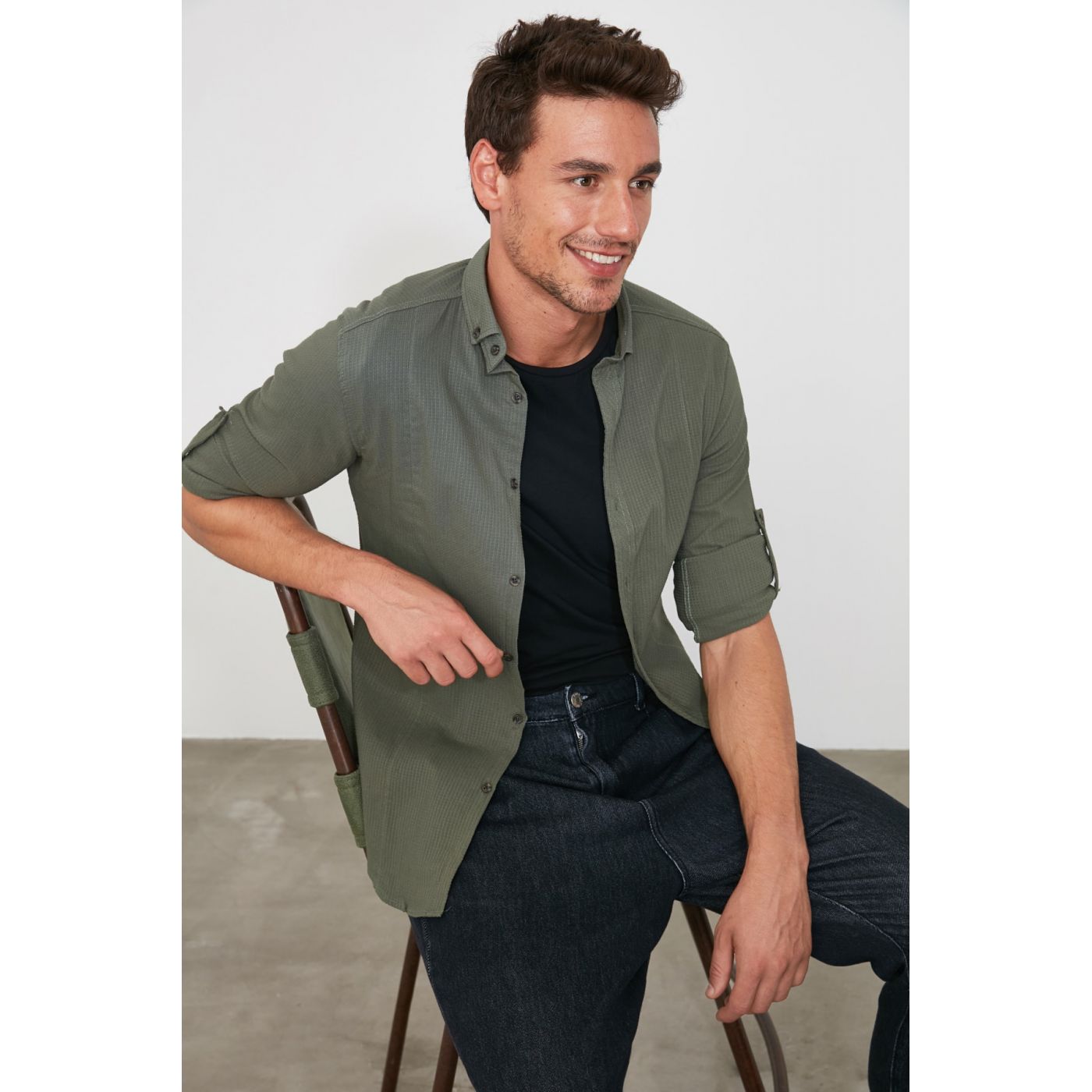 Trendyol Green Men's Extra Slim Fit Kupla Shirt Collar Shirt New