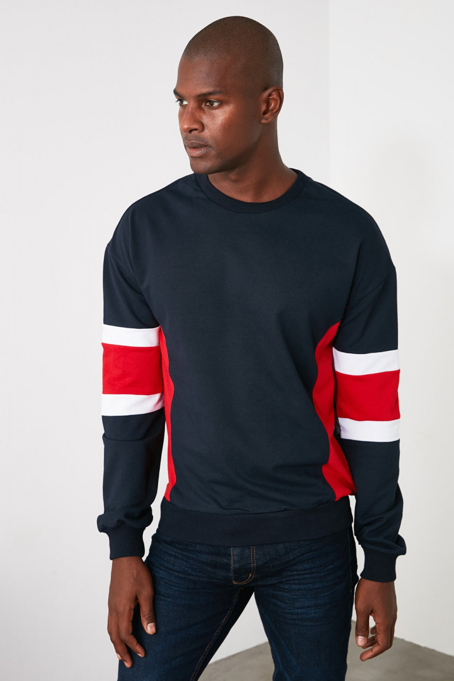 Trendyol Navy Men's Paneled Bicycle Collar Sweatshirt