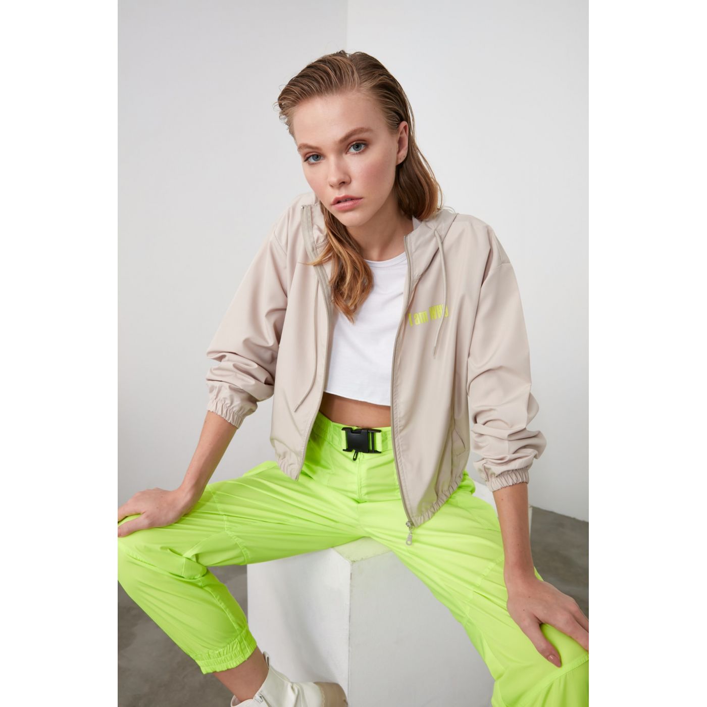 Trendyol Stone Hoodie Coat