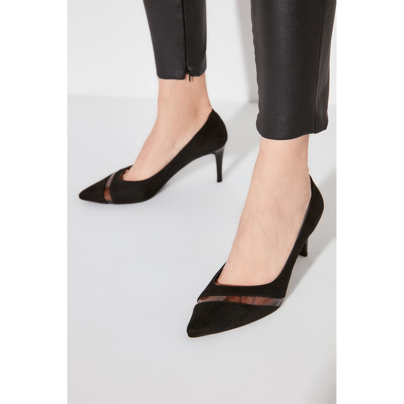 Trendyol Black Transparent Detailed Suede Women's Heeled Shoes