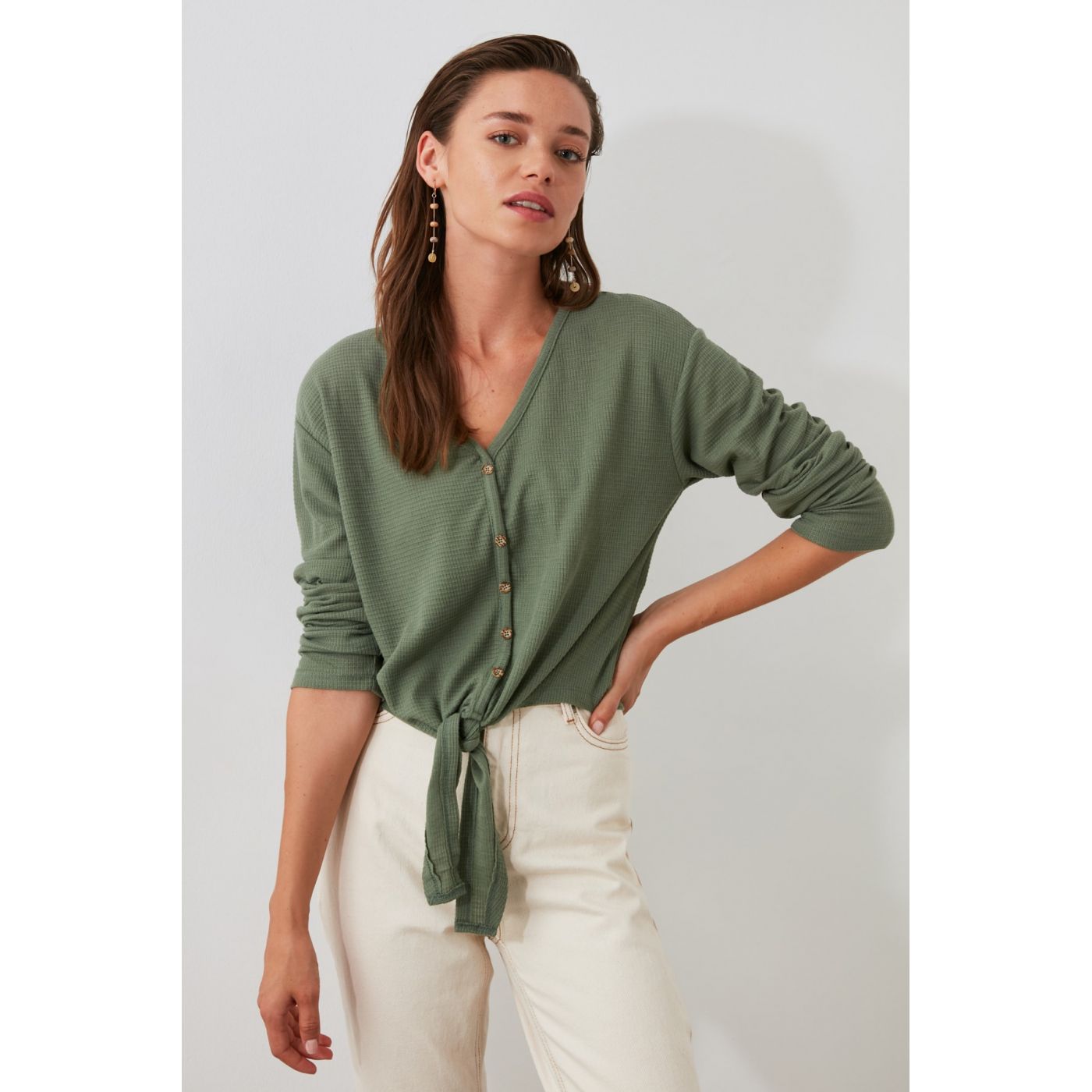Trendyol Mint Binding Detailed Knitted Blouse