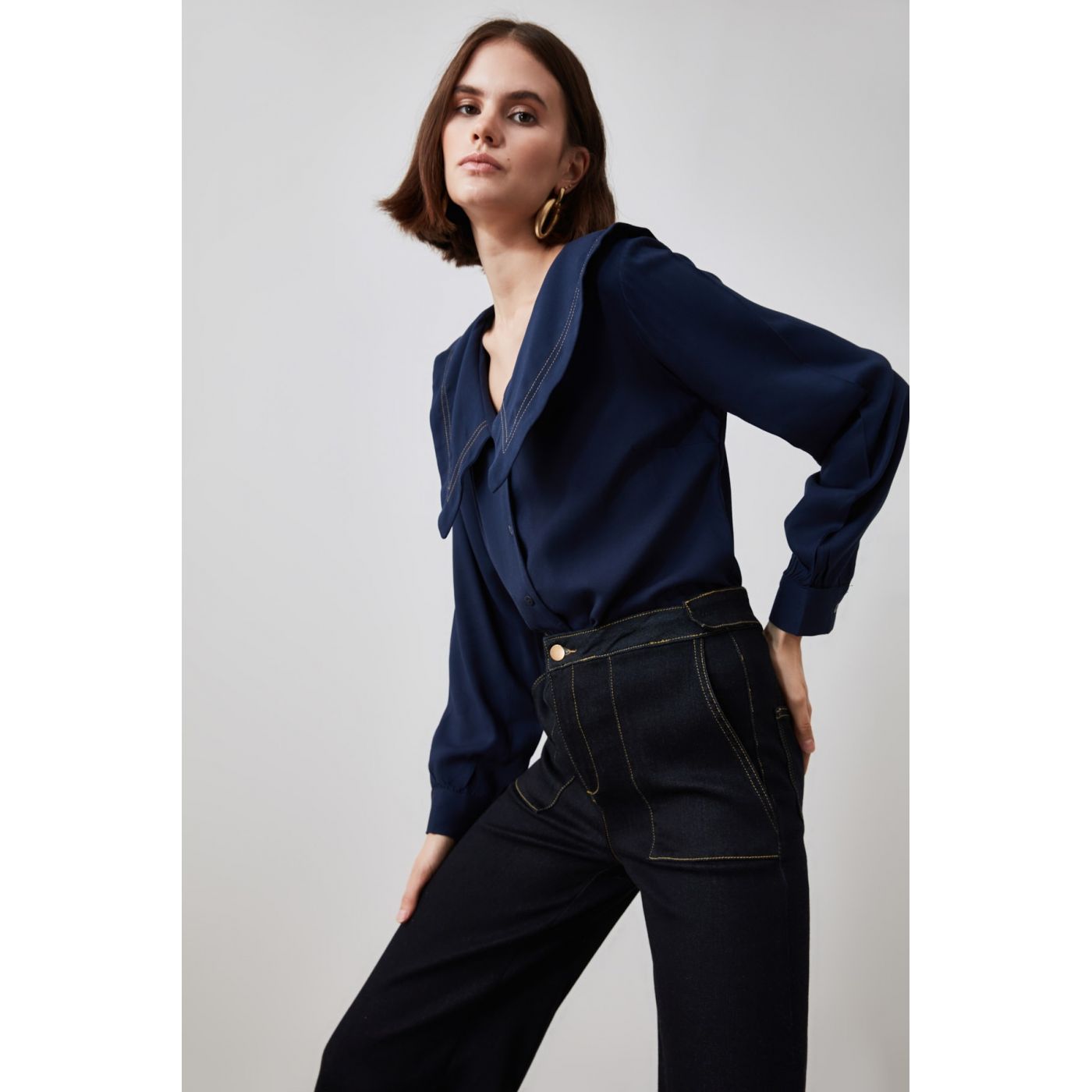 Trendyol Indigo Collar Detailed Shirt