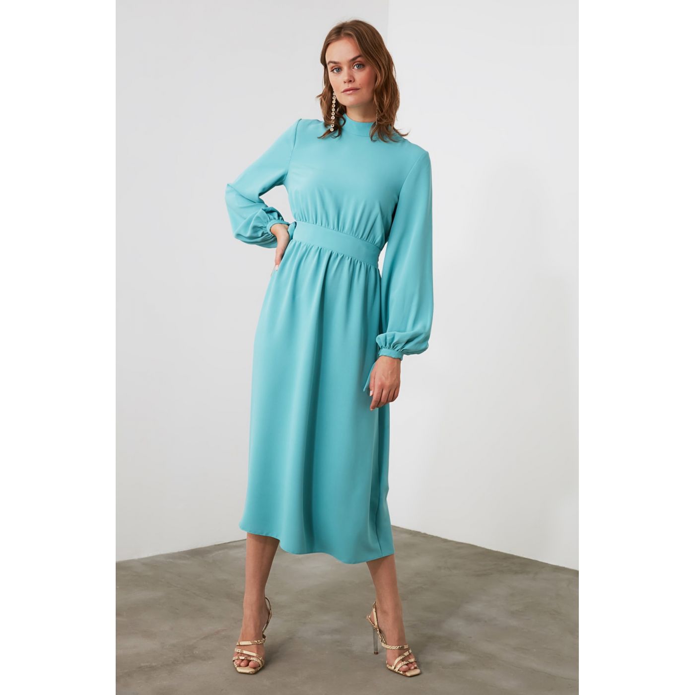 Trendyol Mint Sheer Neckline Dress