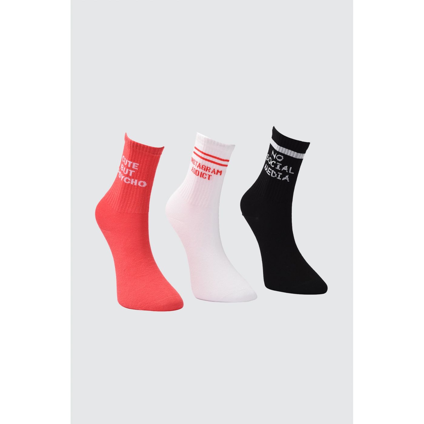Trendyol 3-pack Knitted Socks with Pomegranate Blossom Slogan