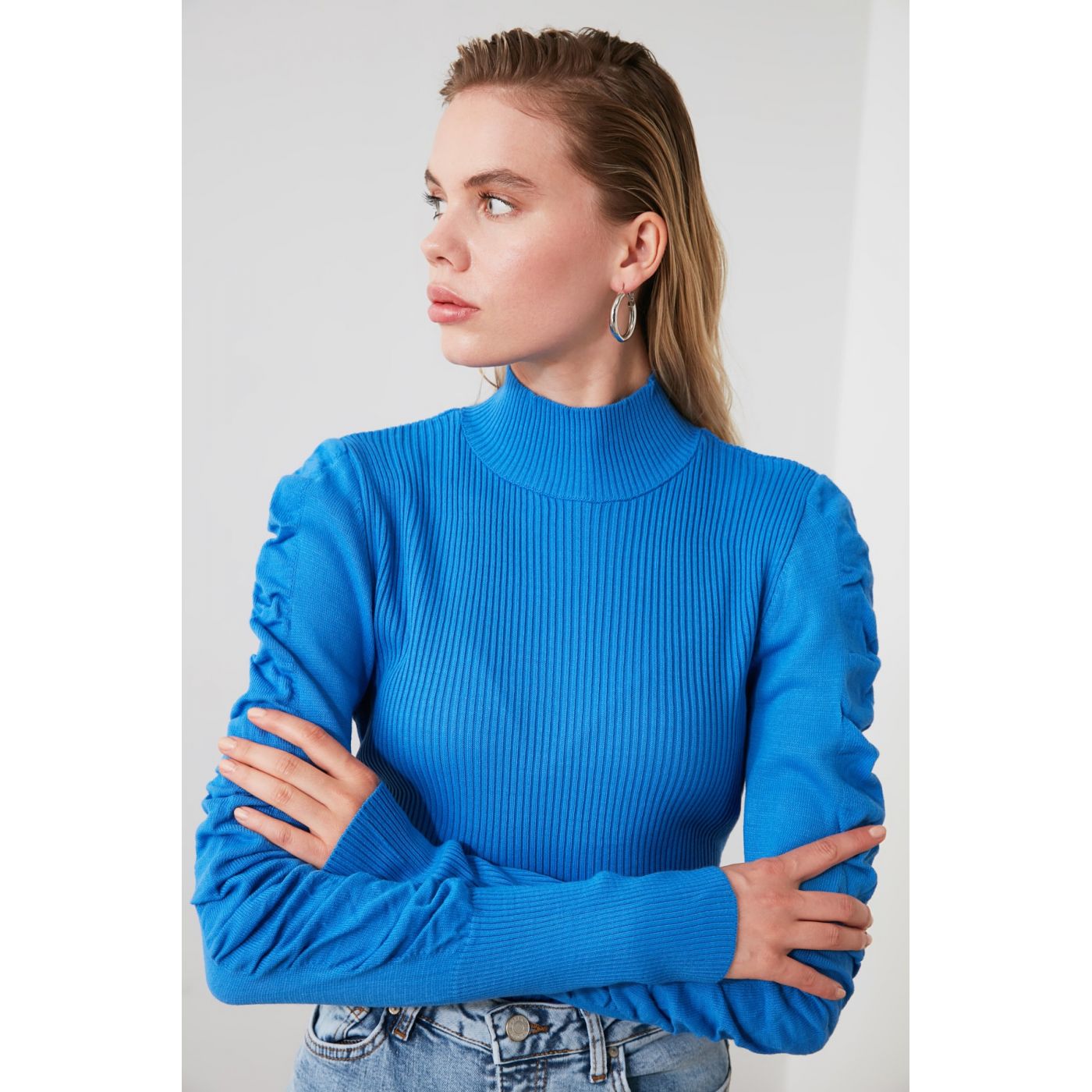 Trendyol Indigo Handle Pile Knit Sweater