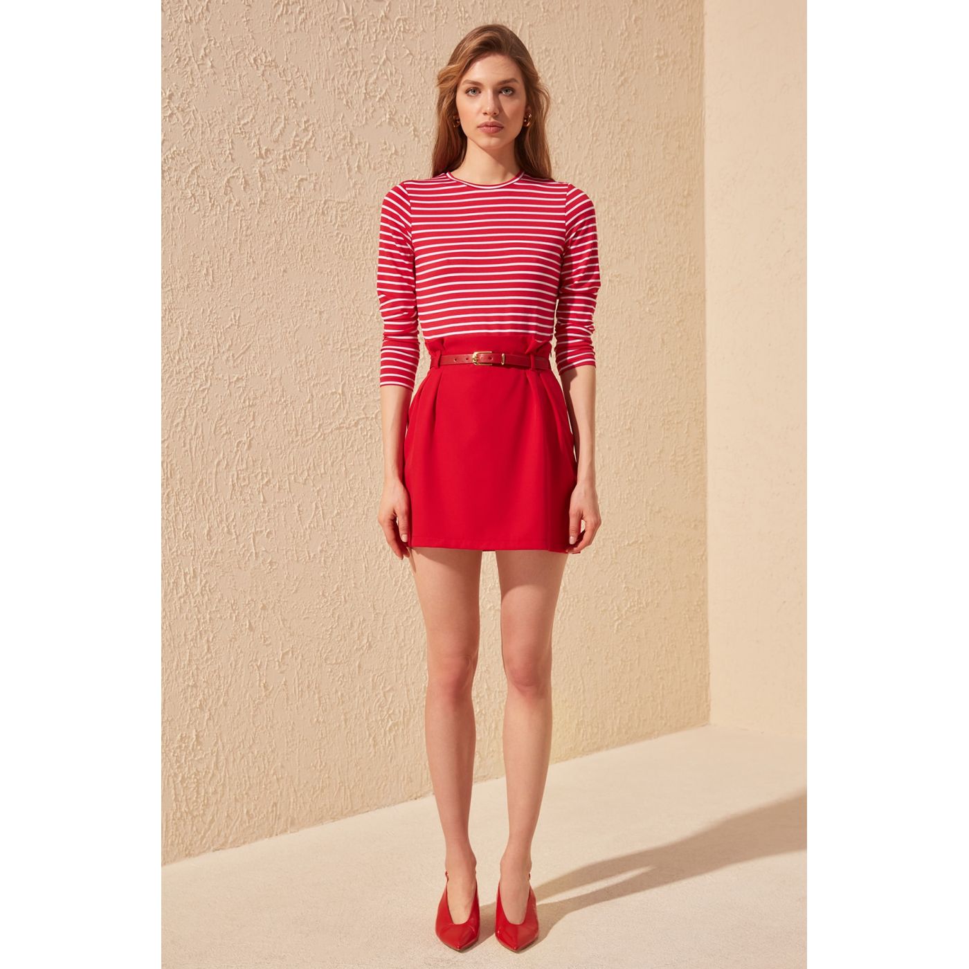 Trendyol Red Belt Detailed Skirt