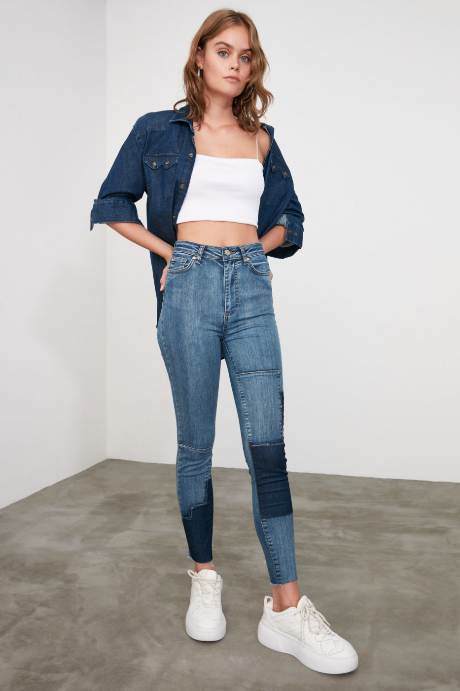 Trendyol Blue Blocky High Waist Skinny Jeans