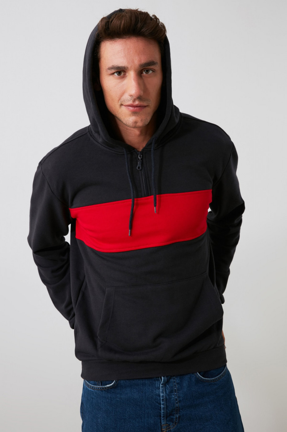 Trendyol Navy Men's Panel Hooded Regular Sweatshirt