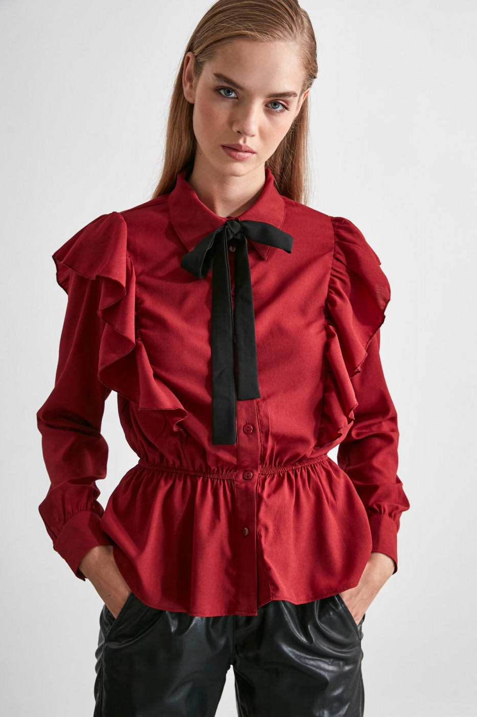 Trendyol Blouse with Burgundy Collar Laces