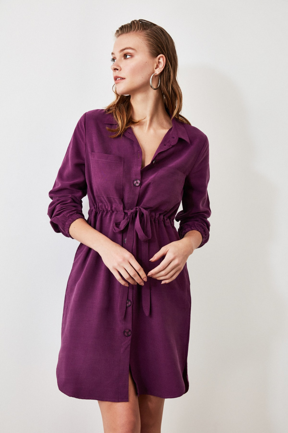Trendyol Purple Belted Shirt Dress