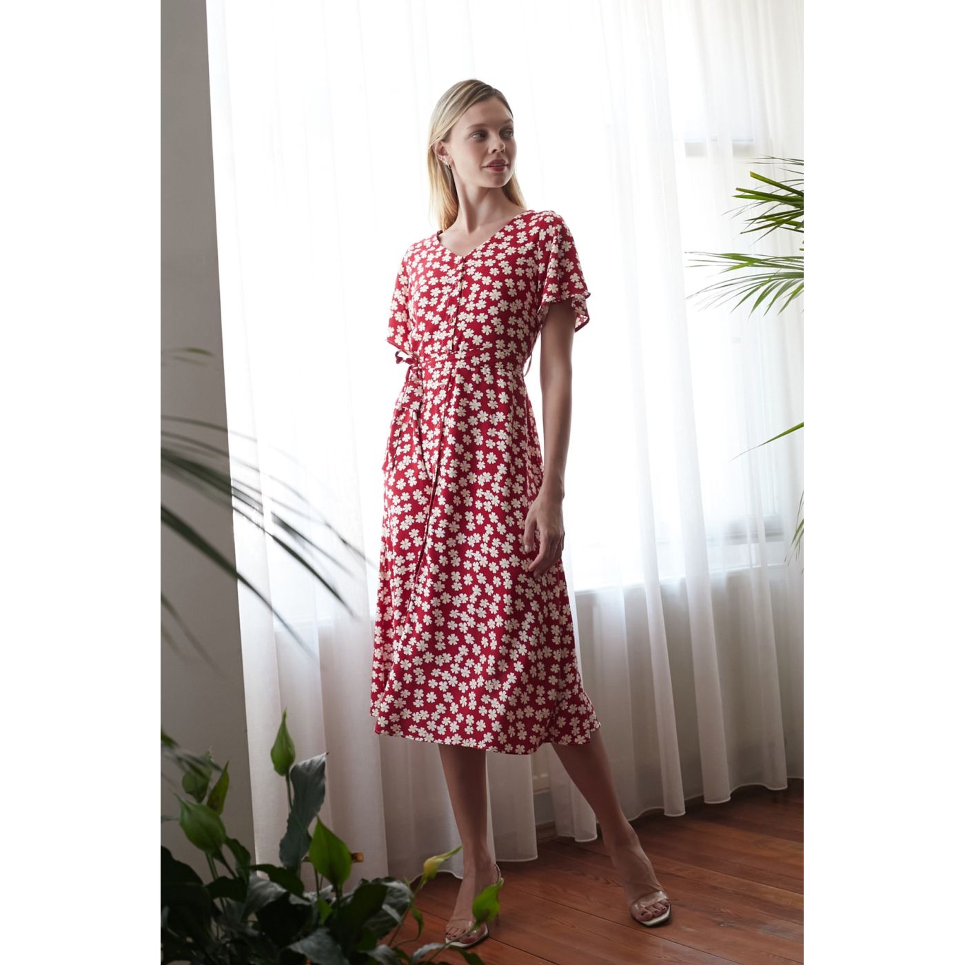 Trendyol Red Belted Shirt Dress