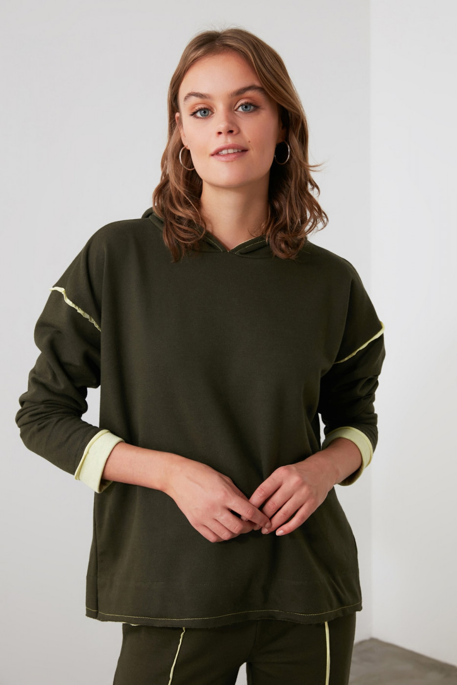 Trendyol Khai Color Block Hooded Basic Knitted Sweatshirt