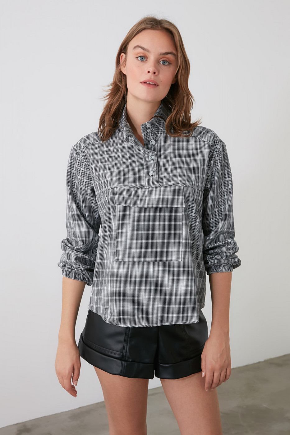 Trendyol Grey Upright Collar Blouse