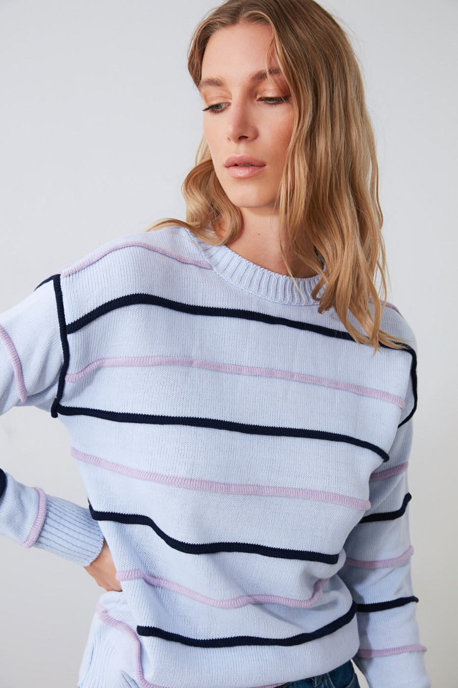 Trendyol Blue Striped Knitwear Sweater