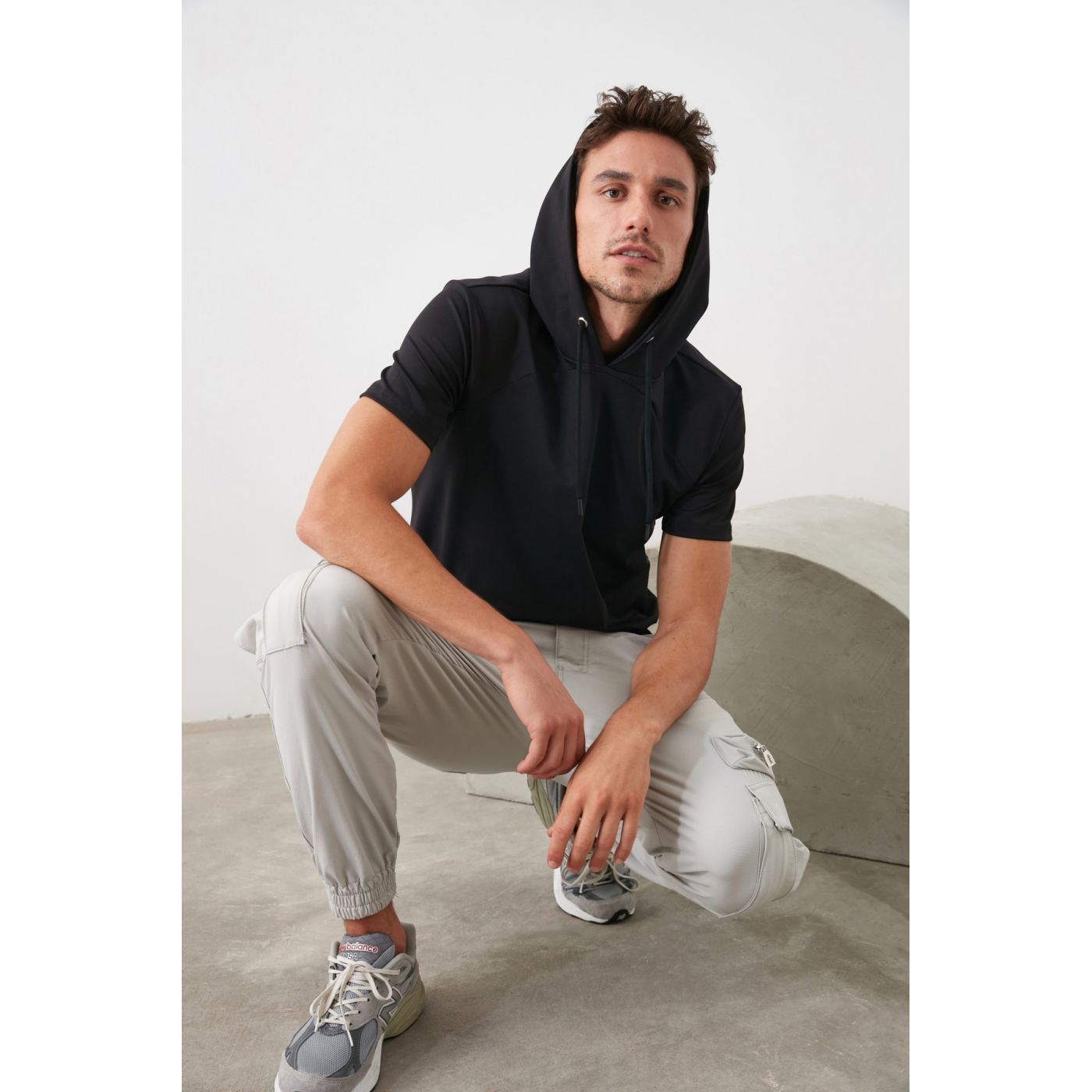 Trendyol Black Men Hooded Sports T-Shirt