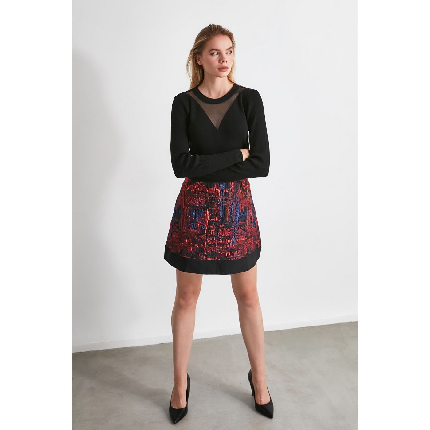Trendyol Burgundy Jacquard Skirt