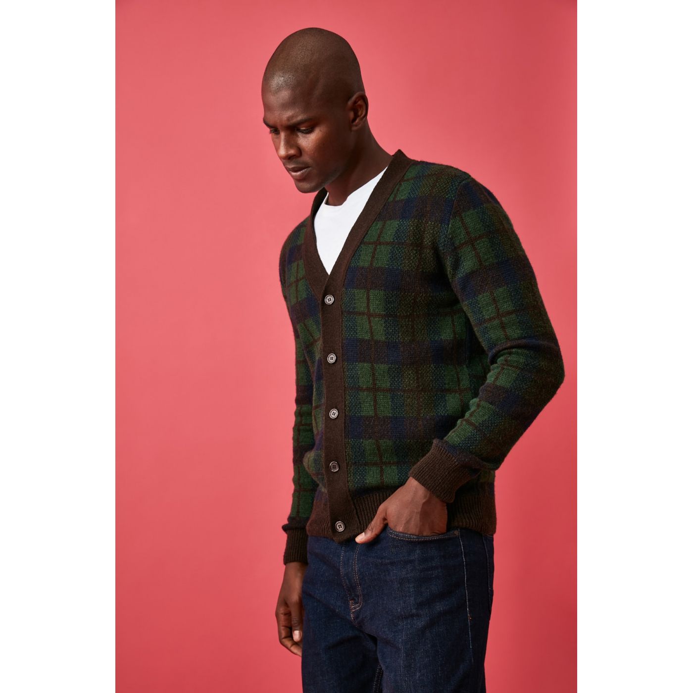 Trendyol Green Men's Plaid Knitwear Cardigan