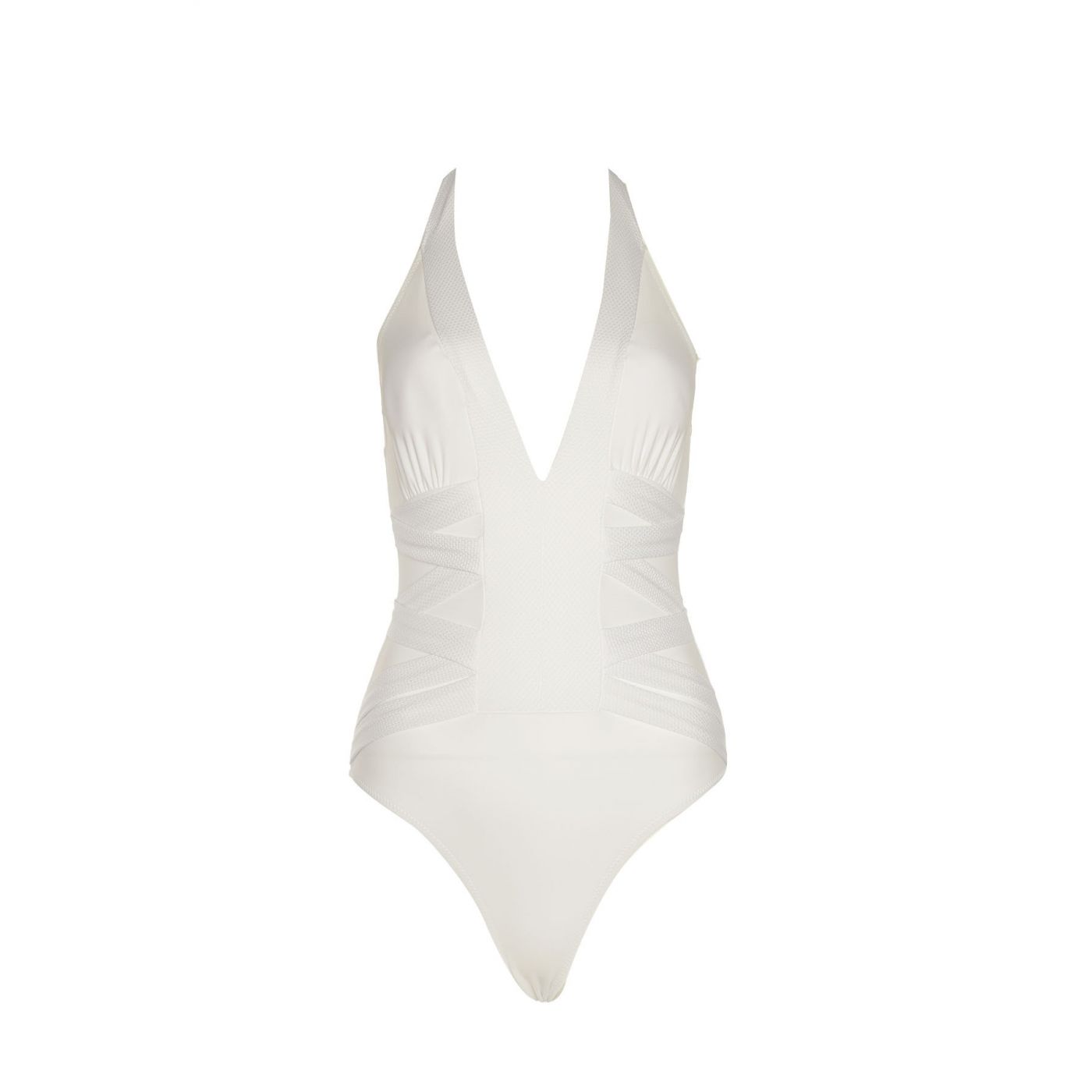 Trendyol White Neck-Bound Textured Swimsuit