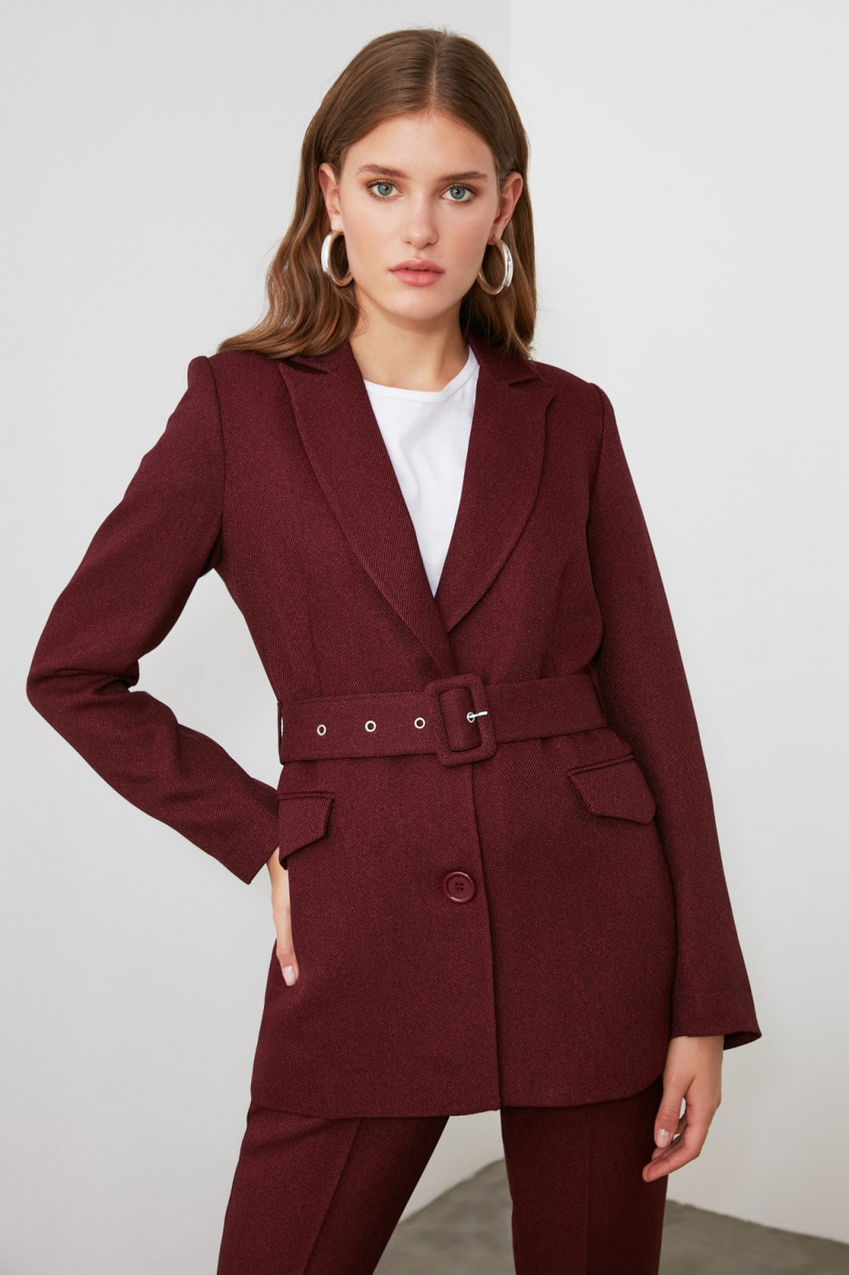 Trendyol Burgundy Belt Jacket