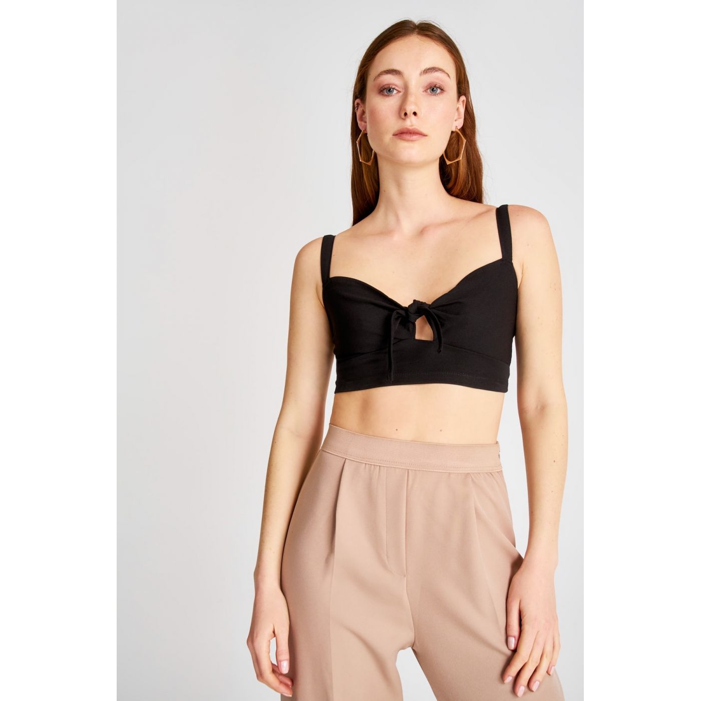Trendyol Black Binding Detailed Crop Knitted Blouse